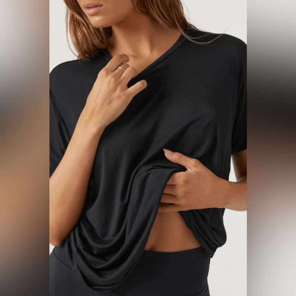 Joah Brown Black  Soft Cotton Relaxed Boyfriend Fit Elastic Bottom T-shirt